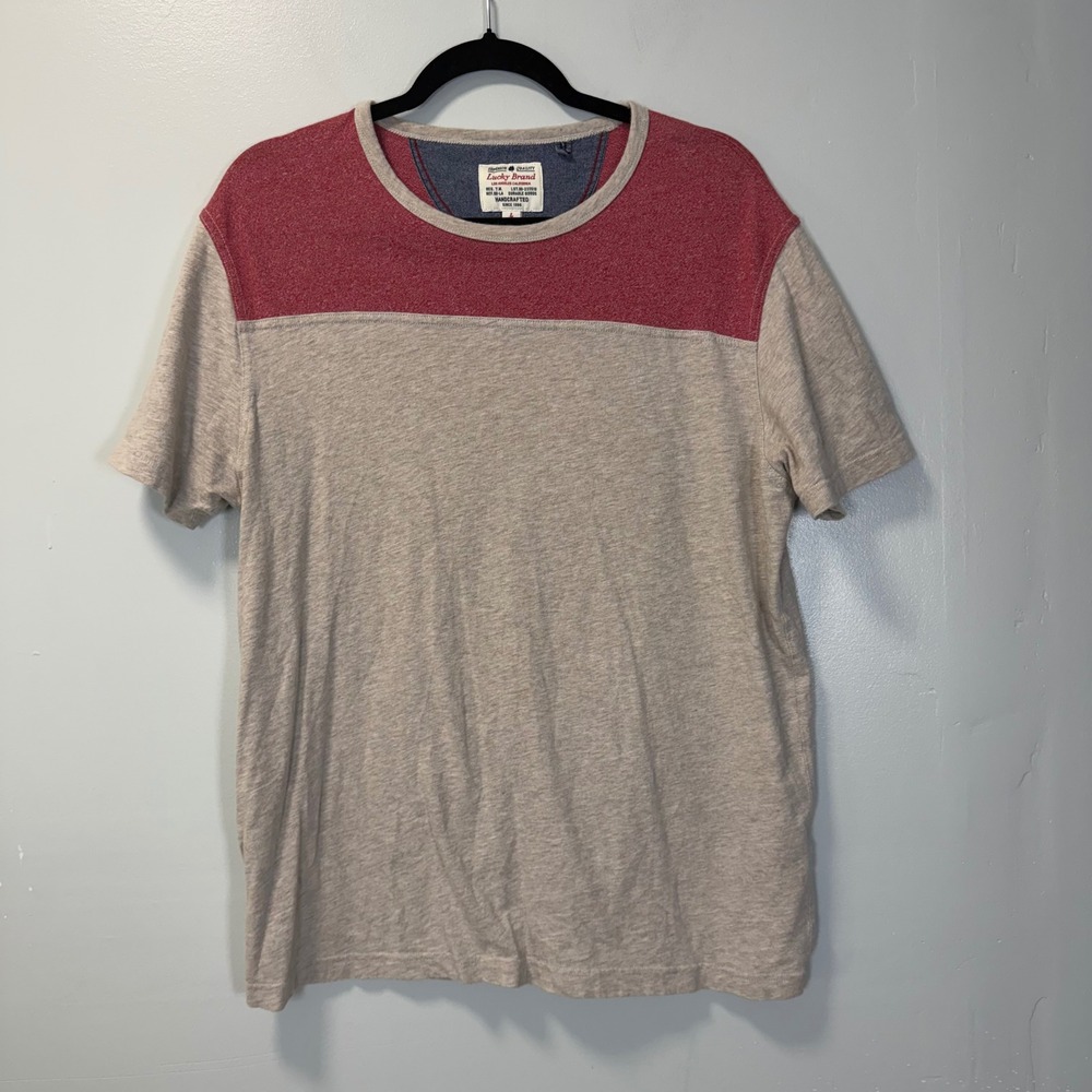 Lucky‎ Brand Mens Colorblock Crew Neck T-Shirt Grey Red Size L